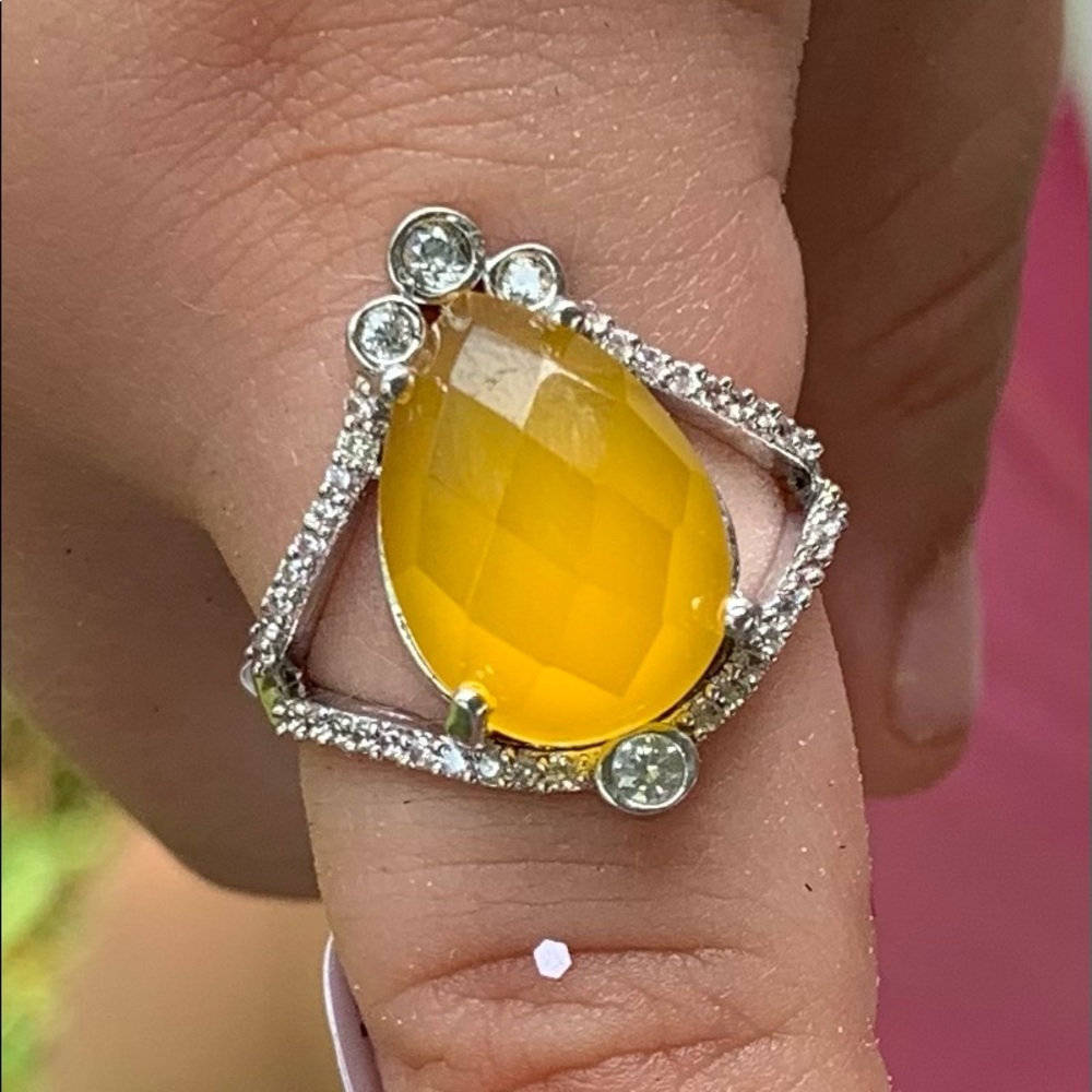 Bomb Party ring sz 6- genuine yellow Chalcedony